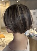 レディースショートコントラストハイライトミルクティーベージュ