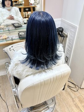 テトラ バイ ネオリーブ 横浜西口店(tetra by neolive) レイヤーボブ　ハイトーンケアブリーチ　ネイビーブルー　横浜★
