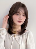 ミディアム/レイヤーカット/顔周りカット/透明感カラー
