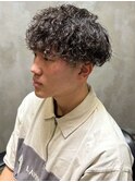 波巻きパーマ　ツーブロックマッシュ　ハードパーマ