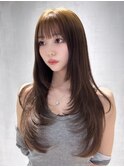 ロングレイヤーカット顔周りシールエクステ春ヘーゼルグレージュ