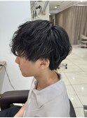センターパート波巻きツイストスパイラルパーマシャドウパーマ