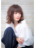 暖色系カラーパープルカラーオン眉ショートウルフくびれショート