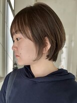 サクラ オモテサンドウ(SAKURA)&nbsp;丸みショート×ぱっつん前髪×オリーブベージュ　表参道美容院