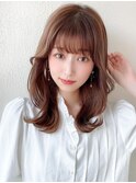 シャギーレイヤーロング韓国ワンホンヘアシースルーぱっつん前髪
