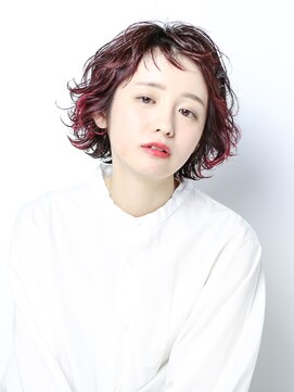 テトヘアー(teto hair) SHORTBOB［ショートバング・ランダムパーマ・赤髪］