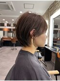 小顔カットショートボブ大人可愛いアッシュオリーブ20代30代40代