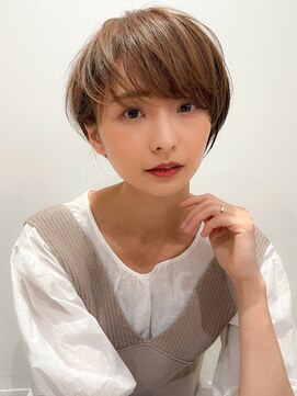 マイラ 銀座(myla) 大人マッシュ小顔カットネビージュワンレンひし形ボブルフ黒髪