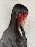 ロングヘア×黒髪×レッドカラー