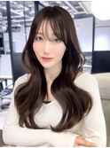ロング顔周りレイヤー前髪カット韓国ヘア_F31269
