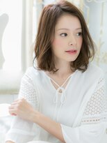 大波純一美容室パーティハン&nbsp;センターパートオレンジベージュエアリーボブa小山20代30代40代