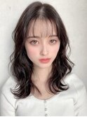 無造作パーマ大人ミディアムアッシュブラウン透明感20代30代40代