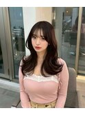 くびれ_黒髪小顔オリーブグレーココアベージュクラゲヘアー