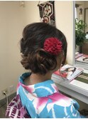 浴衣に涼しげな編みこみサイドシニヨン