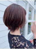 ボブ×裾ほんわりピンク/チェリーレッド/ワインレッド