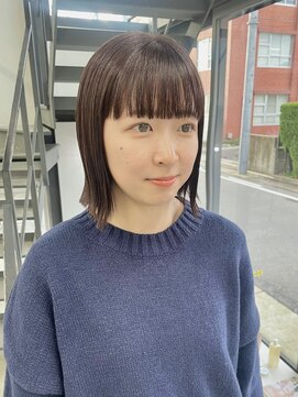 ヘアー アイス 御器所本店(HAIR ICI) 大人可愛い切りっぱなし耳掛けボブブリーチなしブラウンベージュ