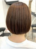 丸みボブ マロンベージュ 縮毛矯正 ショートボブ  大人ボブ