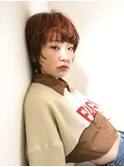 ショートパーマ　ニュアンスパーマ　コーラルオレンジピンク暖色