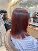 ブリーチなしレッドカラー切りっぱなしボブ横浜【成田】