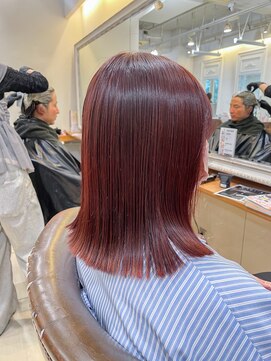 ネオリーブアイム 横浜西口店(Neolive aim) ブリーチなしレッドカラー切りっぱなしボブ横浜【成田】
