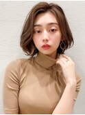 ボブシースルーぱっつん前髪おくれ毛ロブミディアムロング