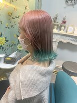 ガルボ ヘアー(garbo hair)&nbsp;ピンク　ボブ　ハイトーン　裾カラー　ターコイズ