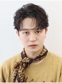 韓国ヘアカルマパーマコンマバングセンターパート黒髪ニュアンス
