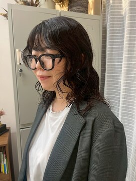 ルックアット(Look at) 【Look at】パーマミディ似合わせカット着物ヘアダークアッシュ