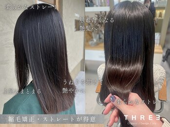 スリー(THREE)の写真/<自然な柔らかさ>"美革ストレート"でまるで地毛のような自然なストレートに♪[蟹江/髪質改善/白髪染め/U24]