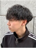 波巻きアッシュブラック/ハイライト/マッシュパーマ/ウルフ