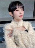 ブルーブラック　艶カラー　ショート　韓国ヘア
