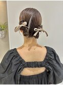 お呼ばれヘア/結婚式/タイトヘア/ツインアレンジ