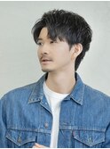 ツーブロック爽やか黒髪メンズカットナチュラルアップバング