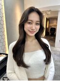 前髪なし韓国美髪エアリーロングピンクブラウン切りっぱなしボブ