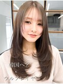 韓国風レイヤー大人ロングストレートワンカールベージュカラー