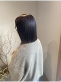 パッツン切りっぱなしボブ/艶ブラウンカラー