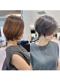 30代、40代/丸みくびれショートボブ×白髪染めハイライト/大宮