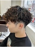 ダークアッシュニュアンスパーマ韓国マッシュベリーショート