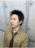スパイキーショート刈り上げフェードツーブロック七三パーマ
