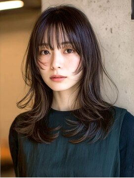 ケシキ 表参道 原宿(kesiki.) ミディアムレイヤー顔周りカットハッシュカットワンホンレイヤー