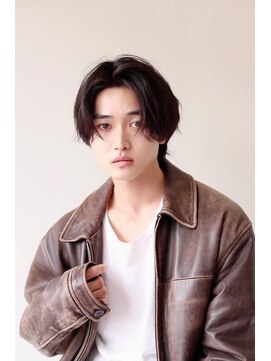 メンズカット バイ ソイクフ(メンズカット by SOY-KUFU) MEN’SHAIRセンターパートアッシュブラックマッシュヘア