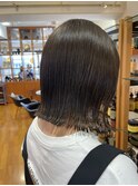 大人可愛い透明感ブリーチなしグレージュ切りっぱなしボブミディ