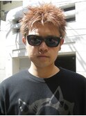 メンズカットホワイトピンクブリーチスパイキーショート熊本下通