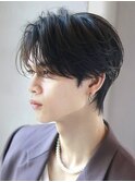 韓国マッシュフェザーパーマニュアンスパーマセンターパート黒髪