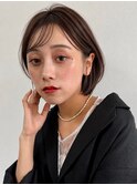 韓国レイヤー/暗髪ブラウン/切りっぱなしボブ/シースルーバング