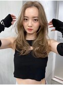 韓国ヘアグレージュカラーブリーチ無し髪質改善イヤリングカラー