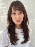 ハイライトカラーミルクティーベージュレイヤーカット