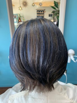 ナイン ヘア デザイン(9 hair design) ミディアムウルフ☆ブルーハイライト