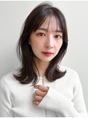 チェリーブラウンモテ髪小顔カットくせ毛風カール前髪美髪