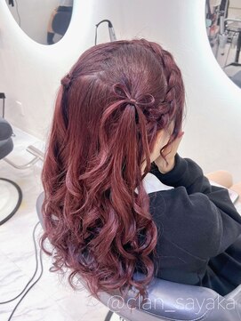 ヘア サロン クラン 東心斎橋店(hair salon clan) 編みカチュリボンハーフツイン/心斎橋ヘアセット